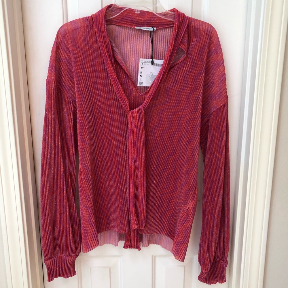 Zara Trafaluc dressy blouse with pink sizzle! Sz S - Picture 12 of 16